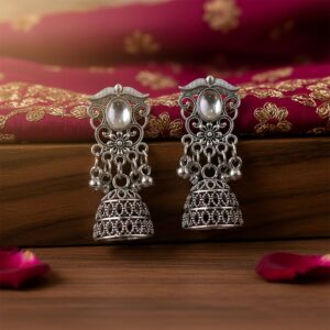 German Silver Jhumka Earrings – Traditional Oxidized Fini...