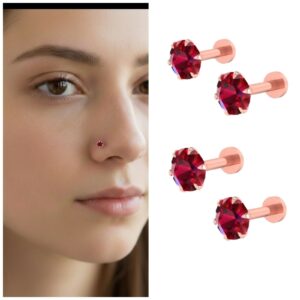 Rose Gold Plated Ruby Red Nosepin Stud Combo…