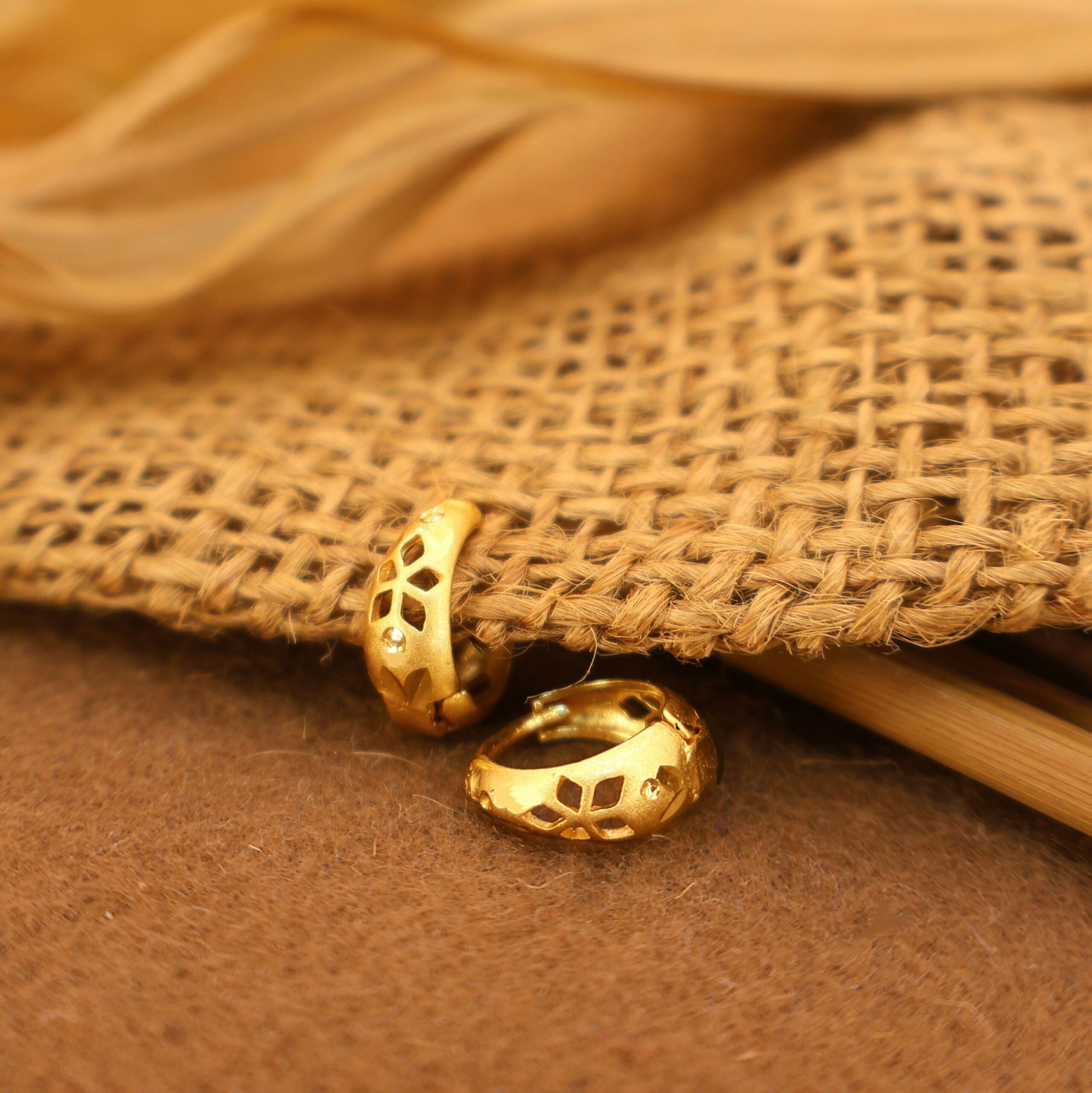 Matte Gold Floral Hoop Earrings – Elegant Lightweight...
