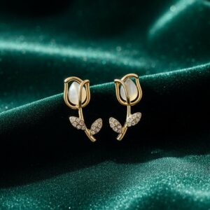 Pearl Tulip Stud Earrings – Elegant Korean Style...