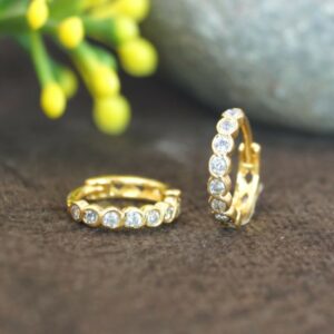 Gold Plated Huggie Hoop Earrings – Elegant Bezel...