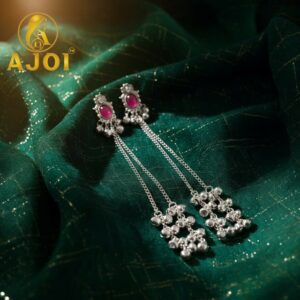 Kashmiri Silver-Tone Ruby Chain Drop Earrings – Luxurious...