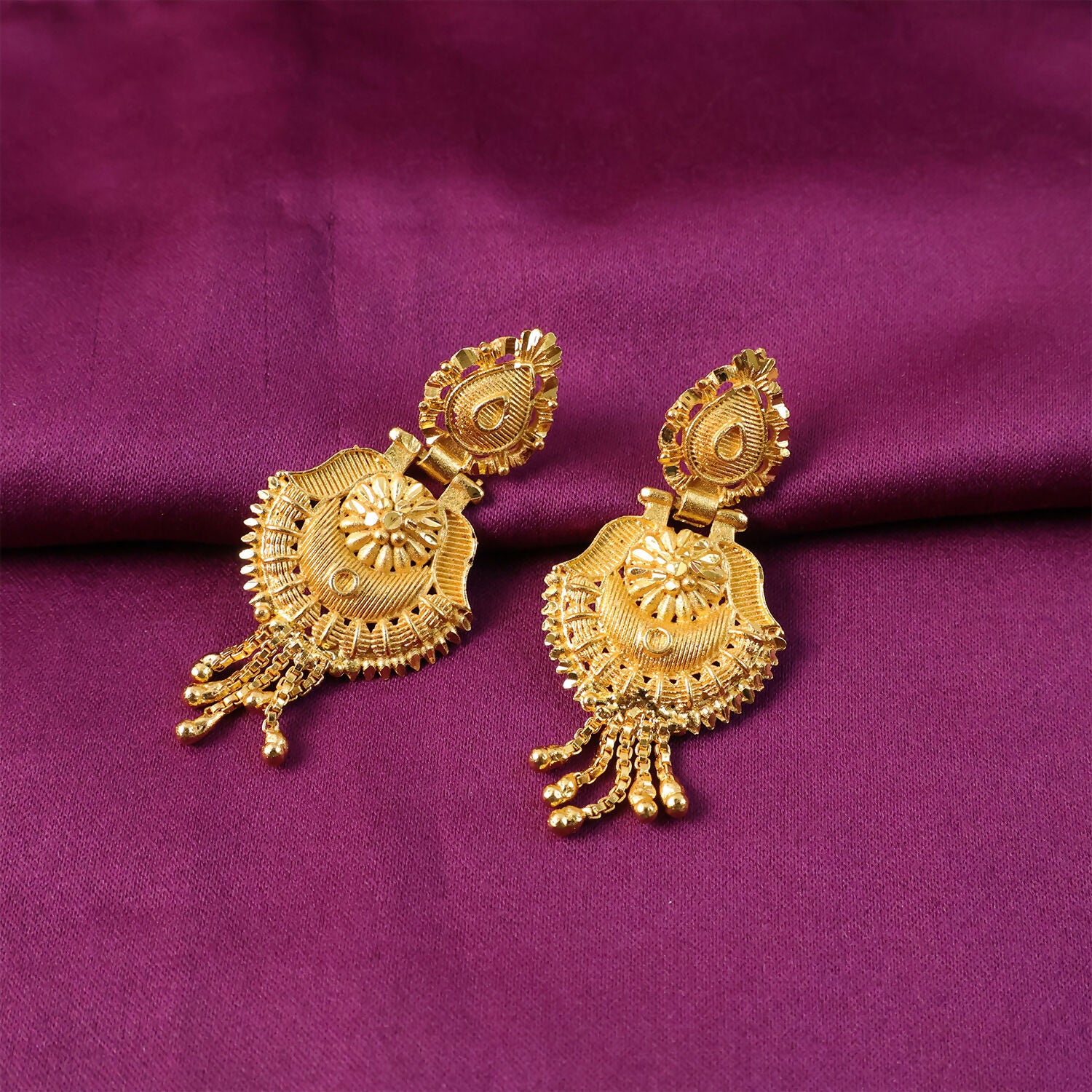 South Indian Gold Jhumka Earrings – Traditional Leaf... - Image 2