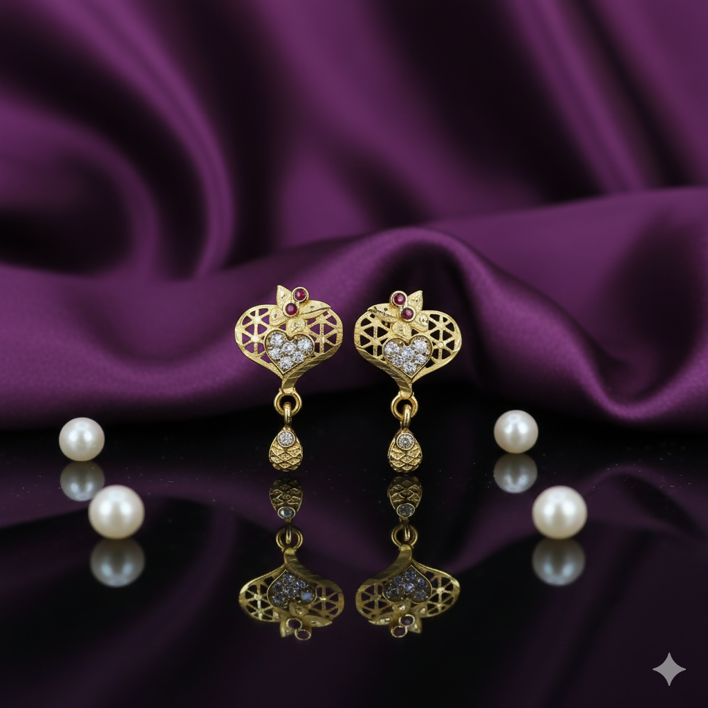 Gold-Plated Filigree Heart Stud Earrings – Elegant Lightw...