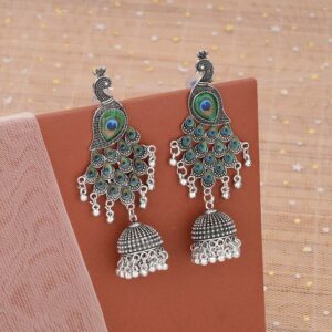 Peacock Jhumka Earrings – Premium Oxidised Silver Ethnic...