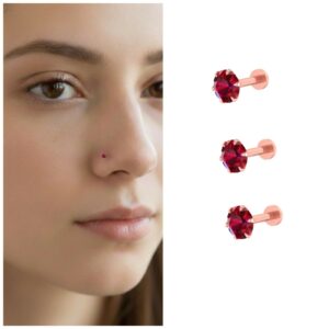 Rose Gold Nosepin Studs with Red Crystal –…