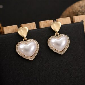 Heart Pearl Drop Earrings – Elegant Korean Style...