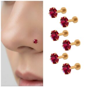 Ruby Nosepin Stud Set – 6 Gold Plated…