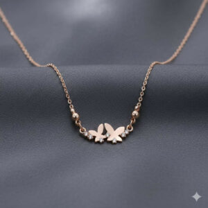 Double Butterfly Necklace – Dainty Rose Gold Zirconia Pendant