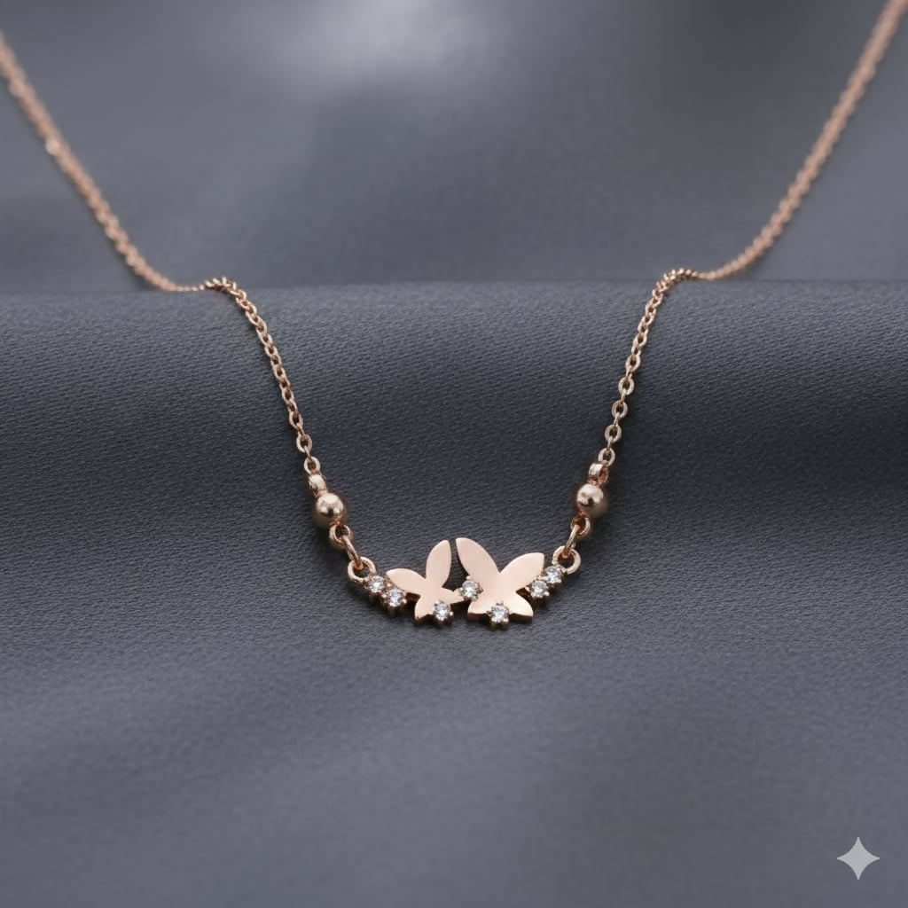 Double Butterfly Necklace – Dainty Rose Gold Zirconia Pendant