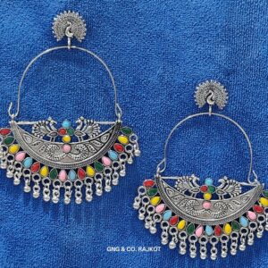 Silver Chandbali Earrings – Ethnic Peacocks Design with...