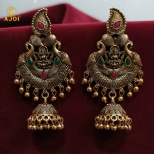 Temple Jhumka Earrings – Antique Gold Plated with...