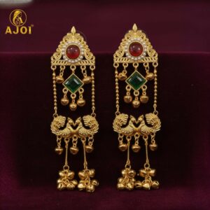 Kashmiri Peacock Jhumka Earrings – Royal Red &...