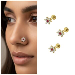 Gold Plated Ruby Red Crystal Nosepin Studs –…