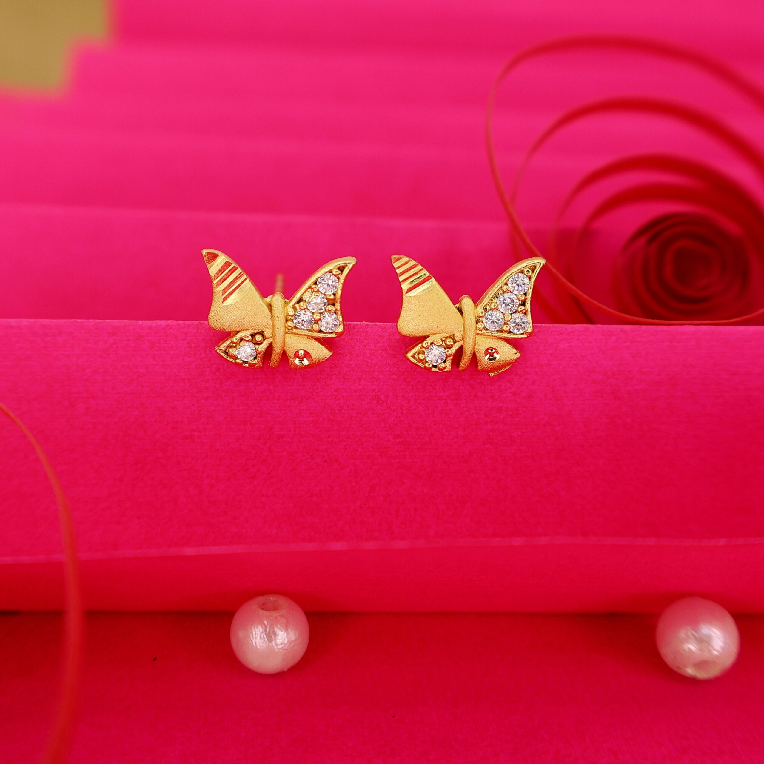 Gold Butterfly Stud Earrings – Elegant 18K Gold... - Image 2