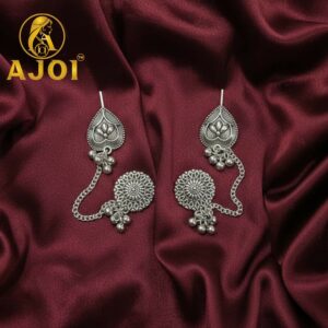 Antique Silver Chain Earrings – Elegant Floral Motifs...