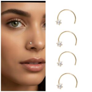 Gold Diamond-Style U-Shape Nosepin – Pack of 4…
