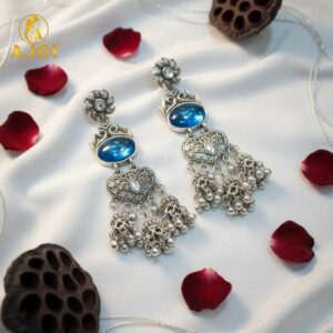 Oxidized Silver Turquoise Jhumka Earrings – Intricate Fil...