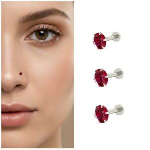 Red Ruby CZ Nosepin Studs – Silver-Plated Combo…