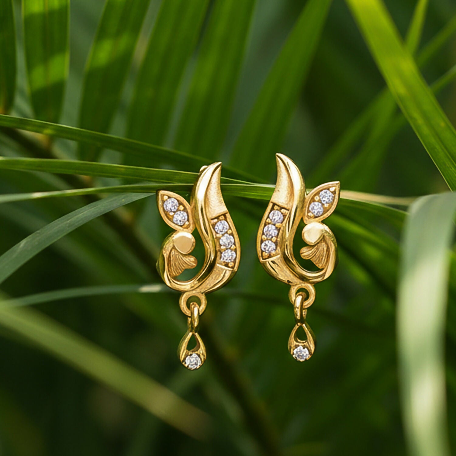 Curved Designer Drop Earrings – Elegant Crystal Highlights - Image 2