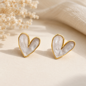Pearl Heart Stud Earrings – Elegant Gold-Toned Jewelry...