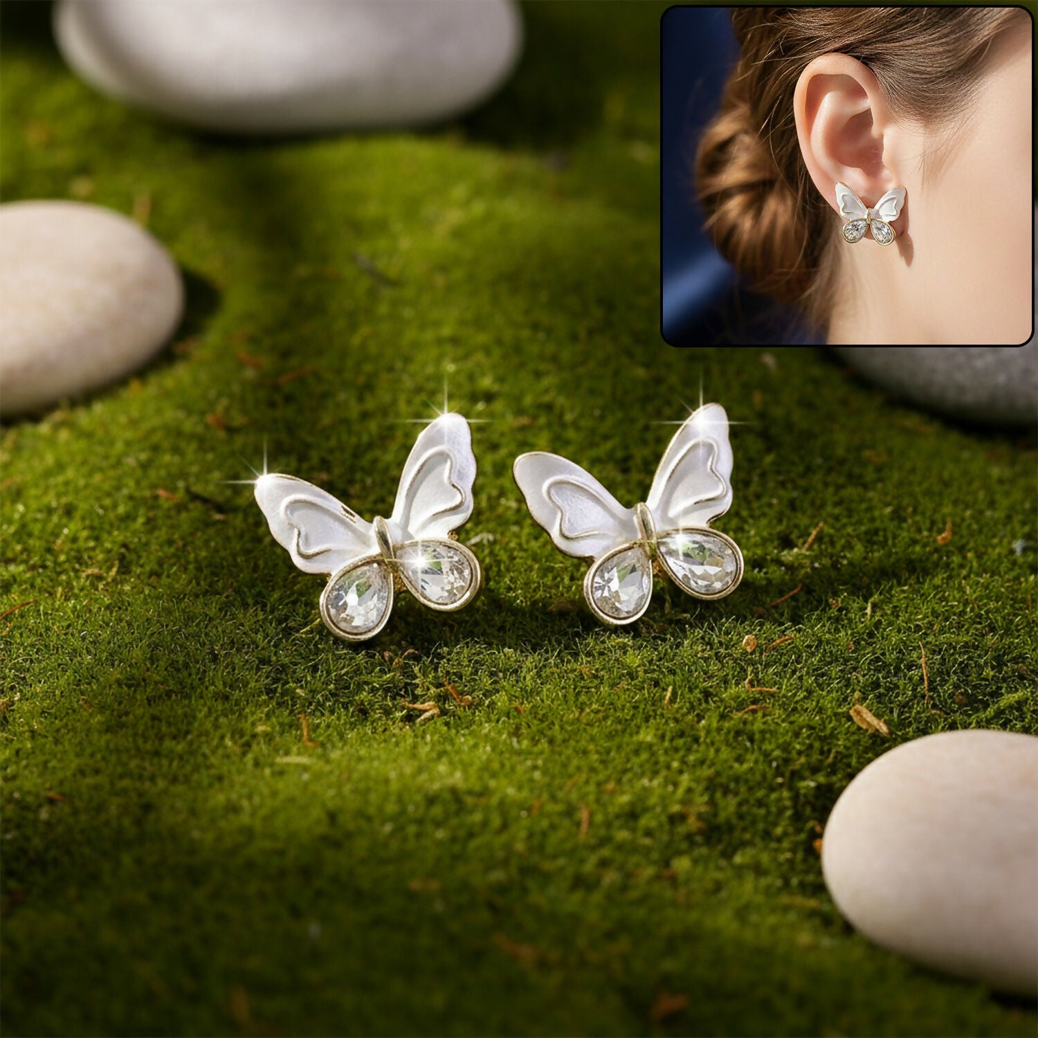 Butterfly Stud Earrings – Elegant Crystal Design for...