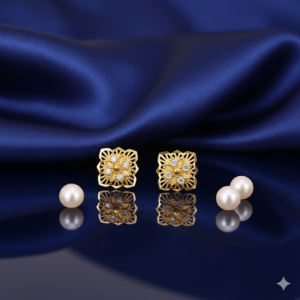 Gold Plated Filigree Square Stud Earrings – Elegant...