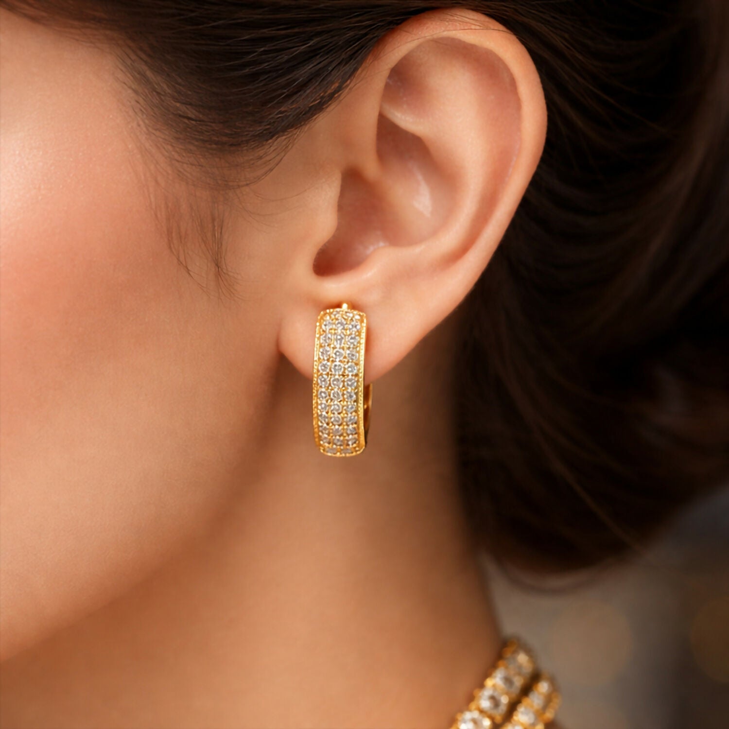 Gold-Tone Hoop Earrings with Crystal Detailing – Elegant...