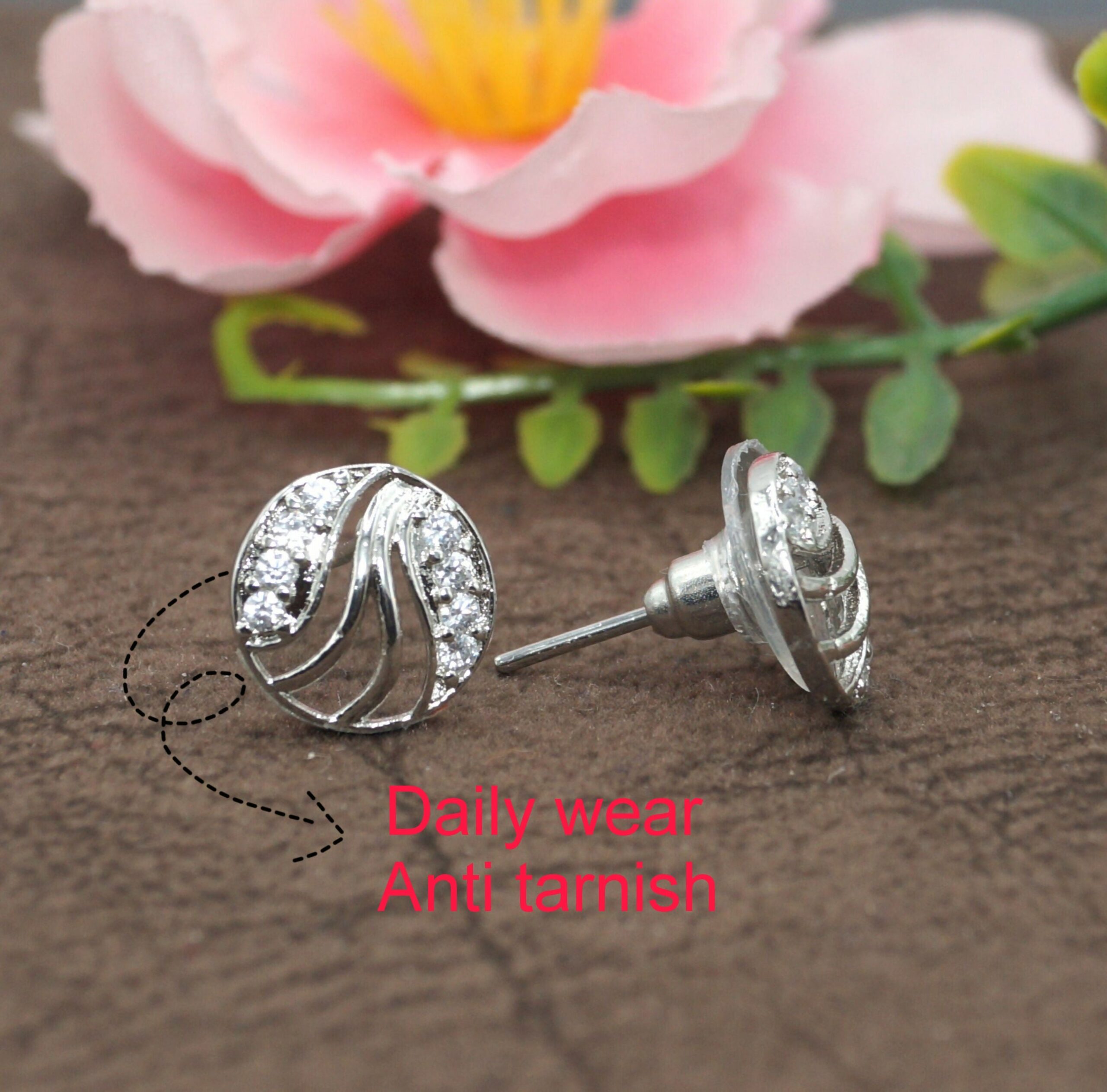 Silver-Plated Stud Earrings – Elegant Cubic Zirconia Sparkle - Image 2