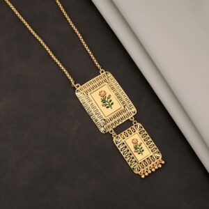 Meenakari Rose Pendant Necklace – Traditional Gold-Plated Elegance