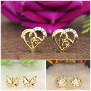Gold Plated Stud Earrings Combo – Heart, Butterfly...