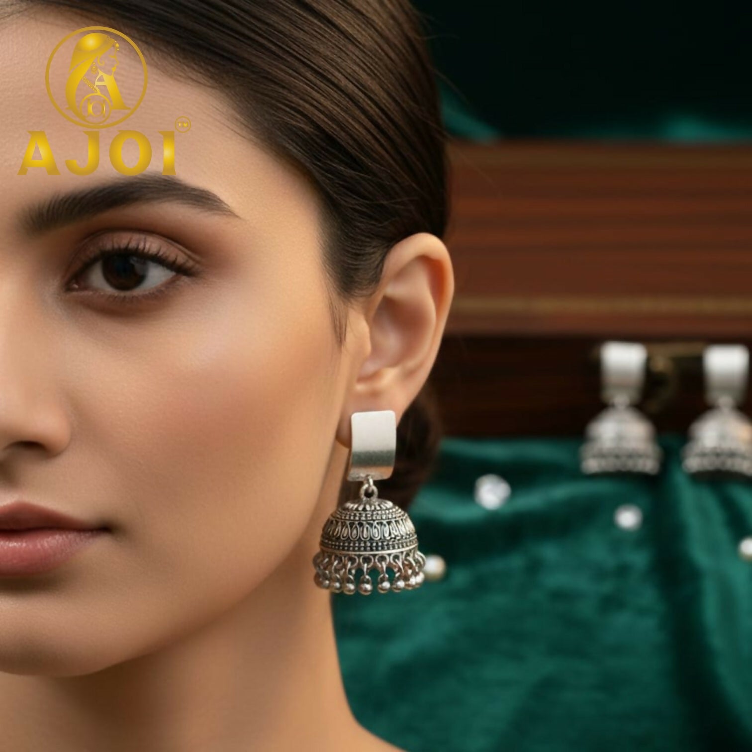 Oxidised Silver Dome Jhumka Earrings – Traditional Ghungr... - Image 2