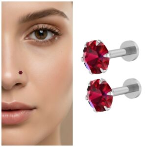 Red Ruby Nose Pin Studs – Silver Plated…