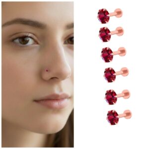 Ruby Nosepin Studs – Rose Gold Plated Combo…