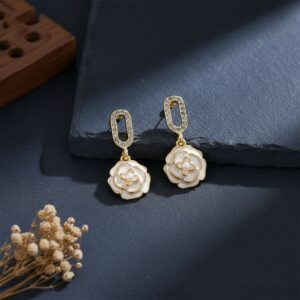 Gold Plated Flower Drop Earrings – Korean Style...