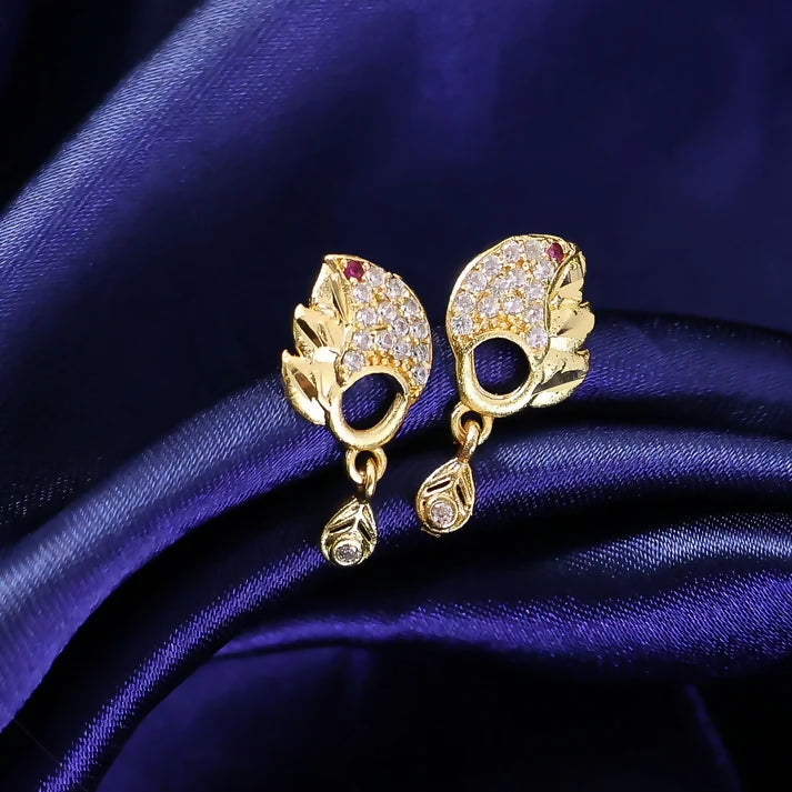 Gold Finish Leaf Pattern Stud Earrings – Elegant... - Image 2