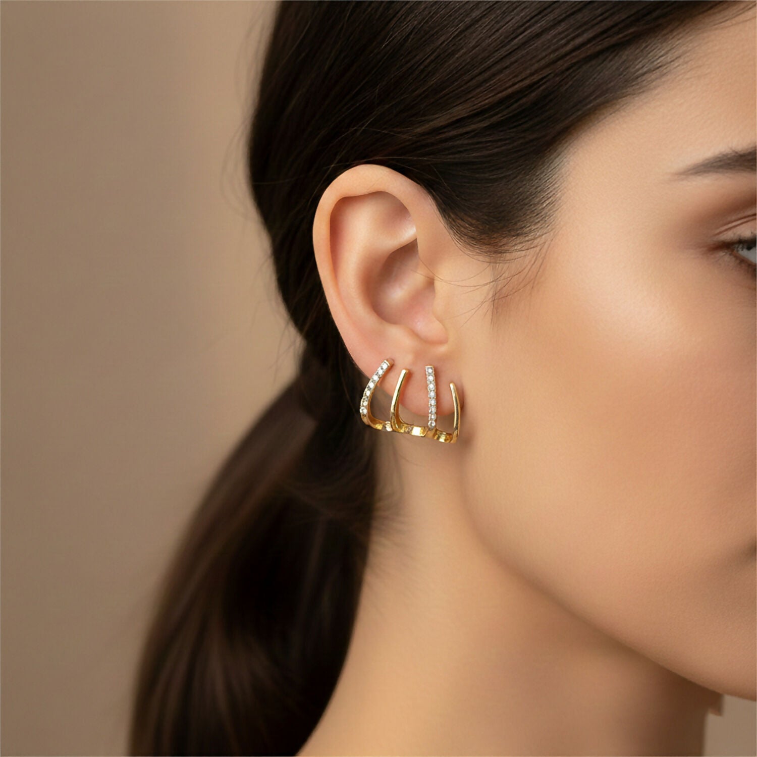 Gold Multi Loop Stone Studded Earrings – Elegant...