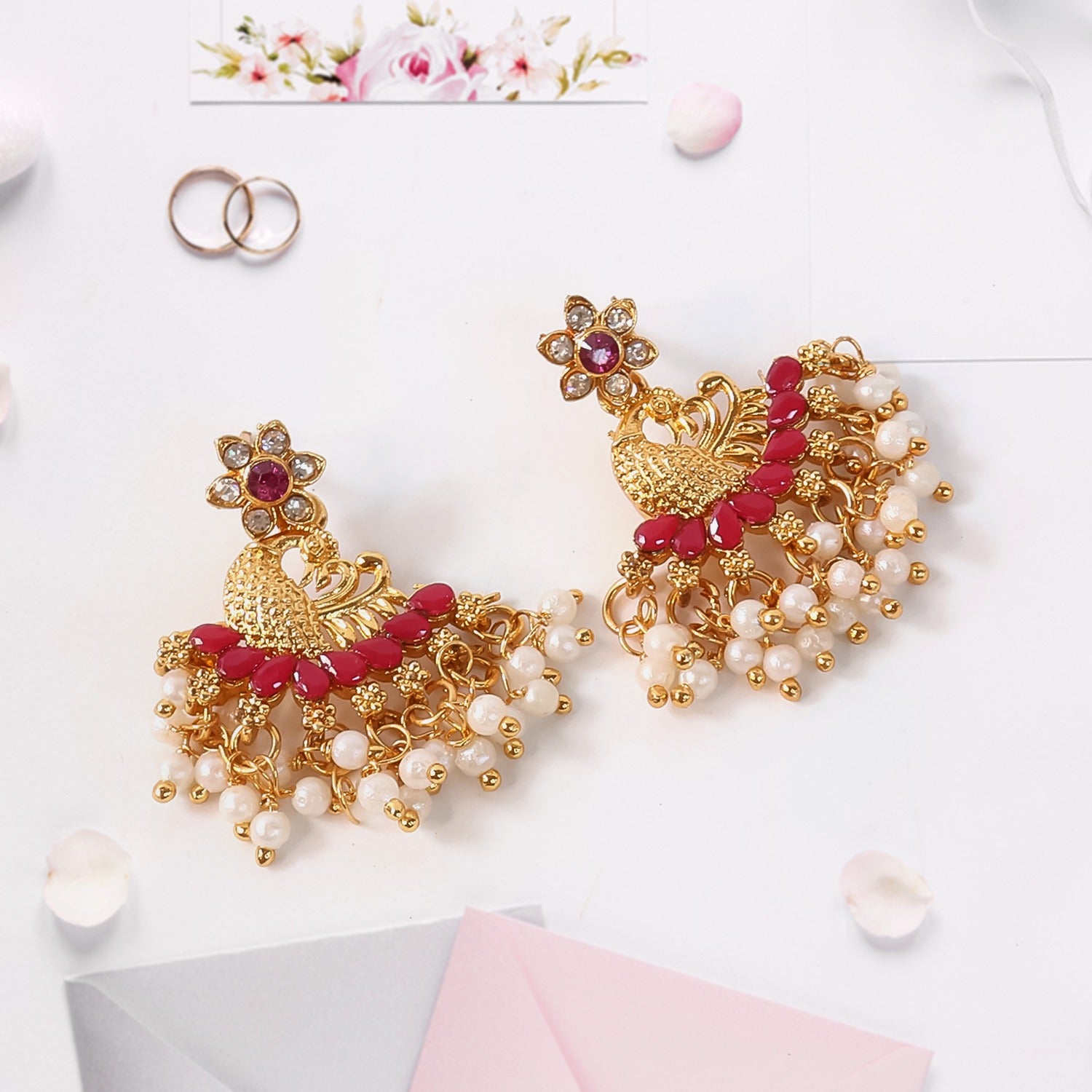 Elegant Pink Pearl Dangle Ethnic Earrings for Women