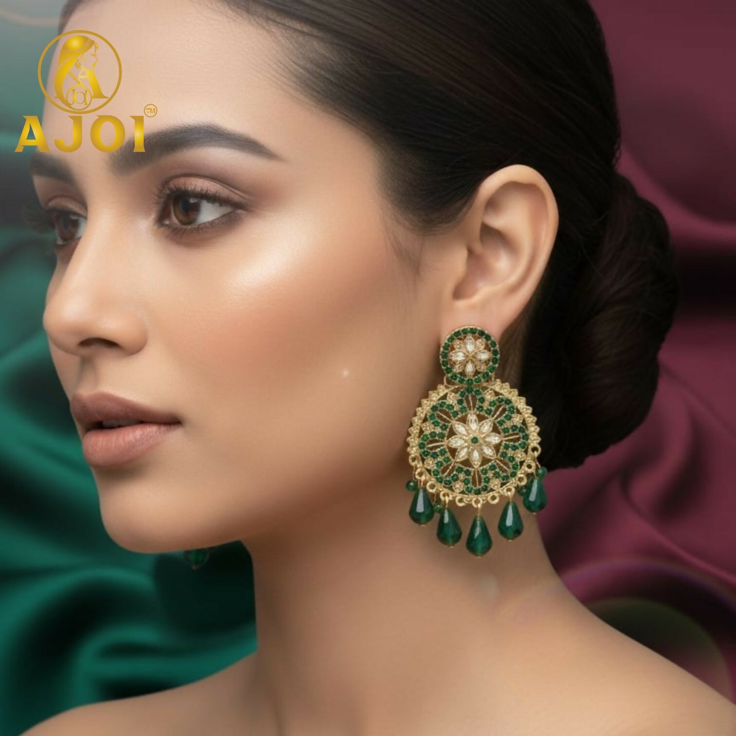 Green Floral Earrings – Elegant floral design with... - Image 2