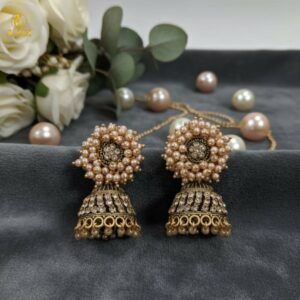 Antique Gold Jhumka Earrings – Elegant Pearl Cluster...