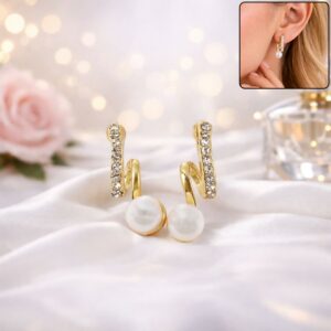 Gold Pearl Drop Earrings for Women – Elegant...