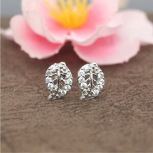 Leaf Stud Earrings – Dazzling Pave Cubic Zirconia...