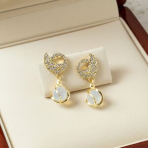 Swan Earrings – Crystal Encrusted with Pearly Cat-Eye...