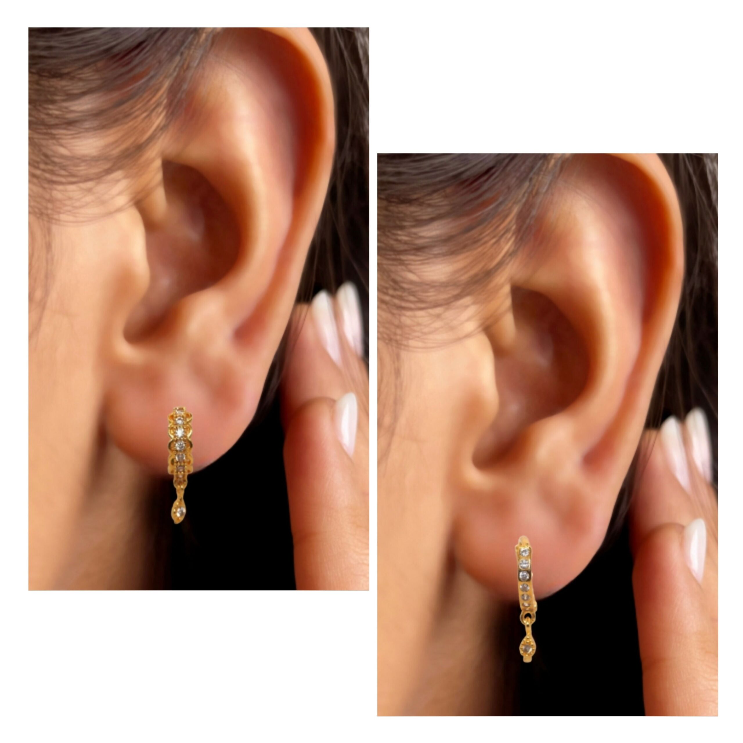 Gold-Plated Huggie Hoop Earrings – Elegant CZ Charm... - Image 2