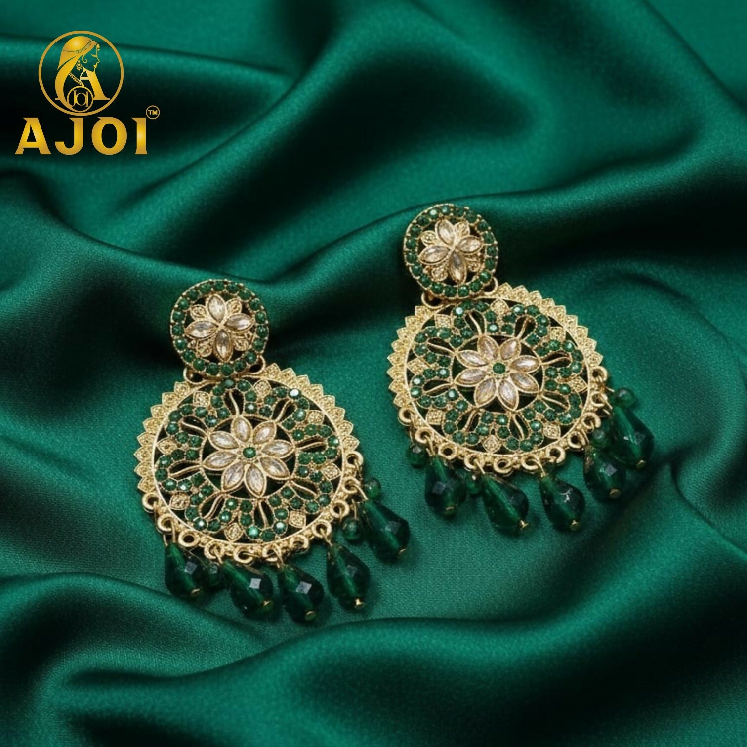 Green Floral Earrings – Elegant floral design with...