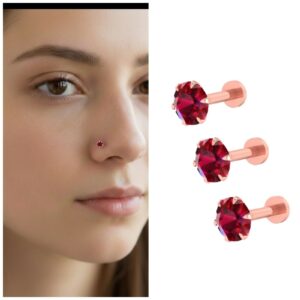 Ruby Red Nosepin Stud – Rose Gold Flat…