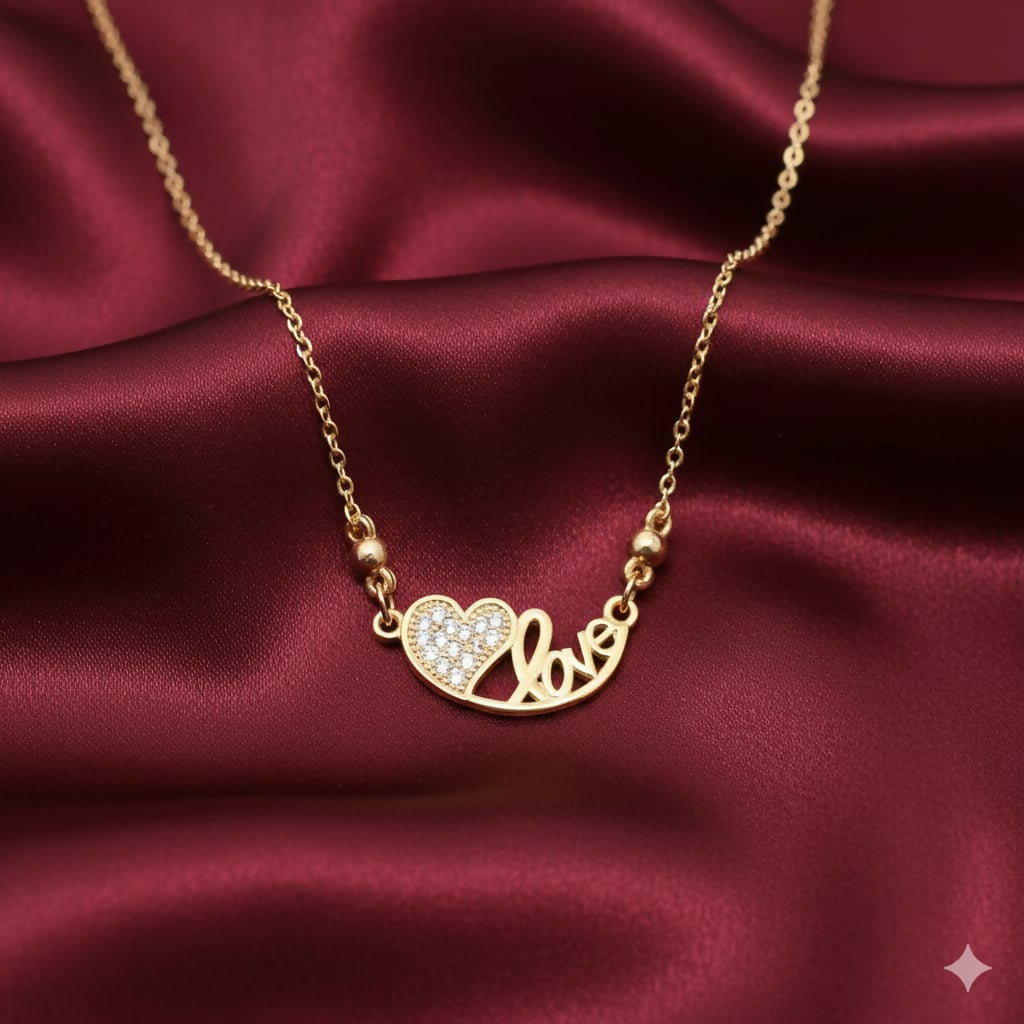 Gold-Plated Love Pendant Necklace – Dainty Heart Jewelry