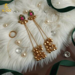 Kashmiri Gold-Plated Ear Cuff Chain Earrings – Ruby...