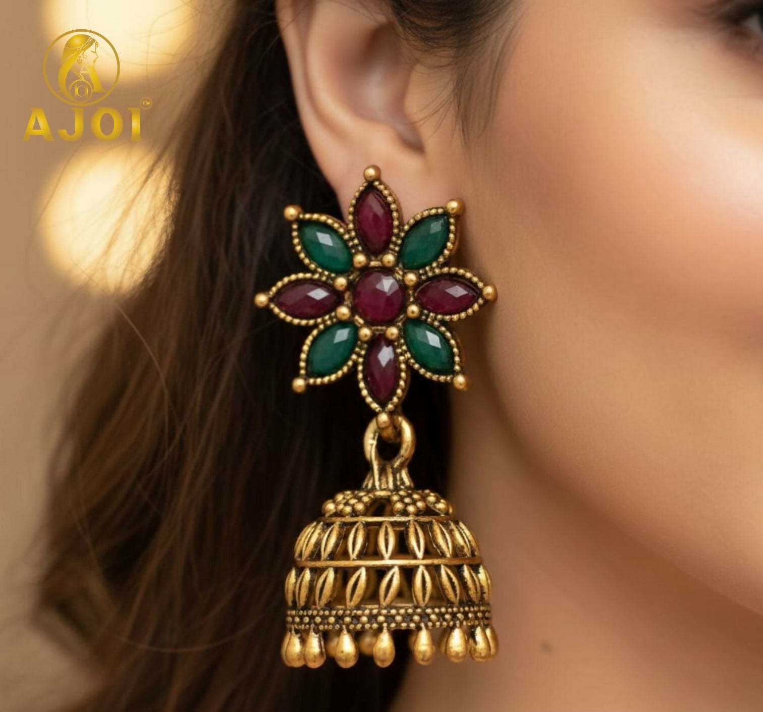 Royal Heritage Stud Earrings – Elegant Ethnic Jhumka... - Image 2