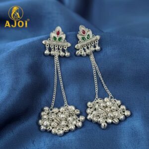 Oxidised Silver Ghungroo Earrings – Traditional Festive S...